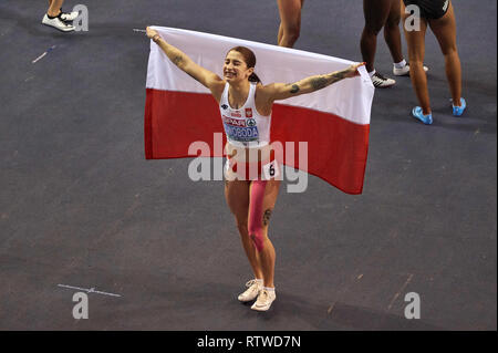 Glasgow, UK: 2st March 2019: Ewa Swoboda wins gold in 60m race on European Athletics Indoor Championships 2019.Credit: Pawel Pietraszewski/ Alamy News Stock Photo