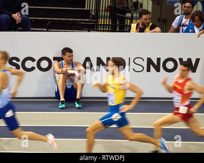 Glasgow, UK: 2st March 2019: Guy Learmonth crashed out of the Men 800m semi final on European Athletics Indoor Championships 2019.Credit: Pawel Pietraszewski/ Alamy News Stock Photo