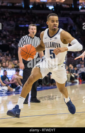 Philadelphia, Pennsylvania, USA. 2nd Mar, 2019. Villanova Wildcats guard Phil Booth (5) in action during the NCAA basketball game between the Butler Bulldogs and the Villanova Wildcats at the Wells Fargo Center in Philadelphia, Pennsylvania. Credit: csm/Alamy Live News Stock Photo