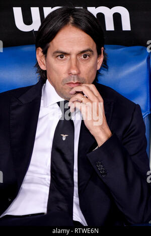 Rome, Italy. 2nd Mar, 2019. Simone Inzaghi manager of SS Lazio during the Serie A match between Lazio and Roma at Stadio Olimpico, RoRome, Italy on 2 March 2019. Photo by Bruno Maffia. Credit: UK Sports Pics Ltd/Alamy Live News Stock Photo