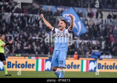 Rome, Italy. 2nd Mar, 2019. Ciro Immobile of SS Lazio celebrates during the Serie A match between Lazio and Roma at Stadio Olimpico, RoRome, Italy on 2 March 2019. Photo by Bruno Maffia. Credit: UK Sports Pics Ltd/Alamy Live News Stock Photo