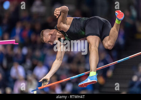Glasgow, Scotland, UK. 2nd March, 2019. Georgiy Gorokhov (ANA) in Men's Pole Vault Final during European Athletics Indoor Championships Glasgow 2019 at Emirates Arena on Saturday, 02 March 2019. GLASGOW SCOTLAND.  (Editorial use only, license required for commercial use. No use in betting, games or a single club/league/player publications.) Credit: Taka G Wu/Alamy News Stock Photo