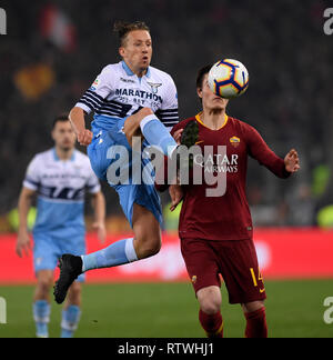 Rome, Italy. 2nd Mar, 2019. Lazio's Lucas Leiva (L) vies with Roma's Patrik Schick during a Serie A soccer match between Lazio and Roma in Rome, Italy, March 2, 2019. Lazio won 3-0. Credit: Alberto Lingria/Xinhua/Alamy Live News Stock Photo