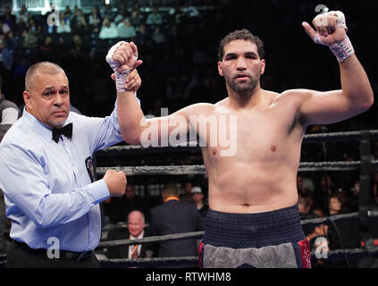 Brooklyn, New York, USA. 2nd Mar, 2019. EDWIN RODRIGUEZ poses after defeating MITCH WILLIAMS in a cruiserweight bout at the Barclays Center in Brooklyn, New York. Credit: Joel Plummer/ZUMA Wire/Alamy Live News Stock Photo