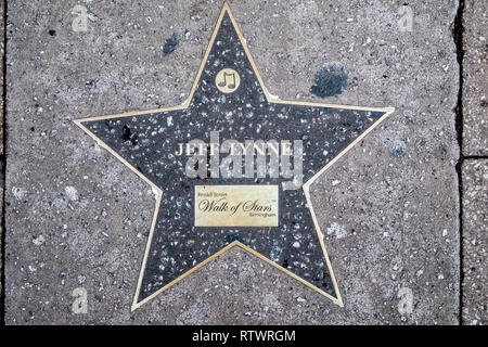 Star for Jeff Lynne on the Walk of Stars, Broad Street, Brimingham, England, GB, UK. The star was added to the walk in March 2014. Stock Photo