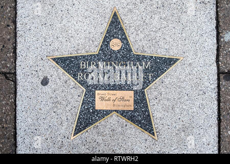 Star for Birmingham Royal Ballet on the Walk of Stars, Broad Street, Brimingham, England, GB, UK. The star was added to the walk in September 2010. Stock Photo