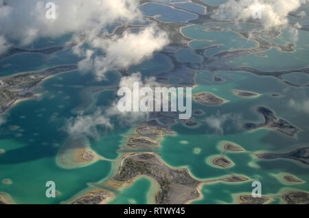 Aerial view of hypersaline lakes in Christmas Island (Kiritimati),  Kiribati Stock Photo