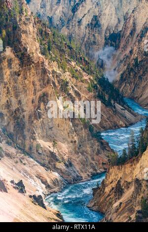 Yellowstone River flows through Gorge, Grand Canyon of the Yellowstone, View from North Rim, Brink of the Lower Falls Stock Photo