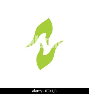 abstract letter n hand palm care green leaf design logo vector Stock Vector
