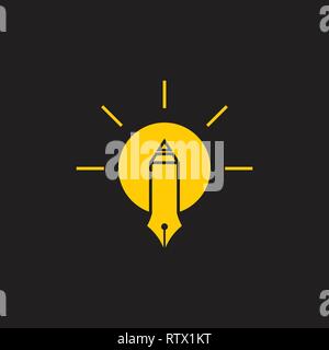 pencil pen tool shine idea light bulb logo vector Stock Vector