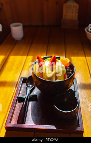 Close up shot of fruits shiratama Anmitsu, a Japanese style traditional cold dessert dessert Stock Photo