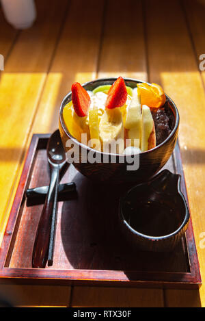Close up shot of fruits shiratama Anmitsu, a Japanese style traditional cold dessert dessert Stock Photo
