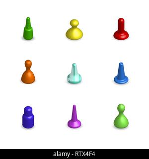 Set of various glossy chips for board games isolated on white background. 3D isometric style, vector illustration. Stock Vector