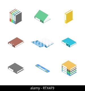 Set of different cardboard file folders isolated on white background. Flat 3d isometric style, vector illustration. Stock Vector