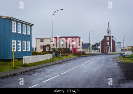 Main street in Eyrarbakki fishing village on the south coast of Iceland Stock Photo