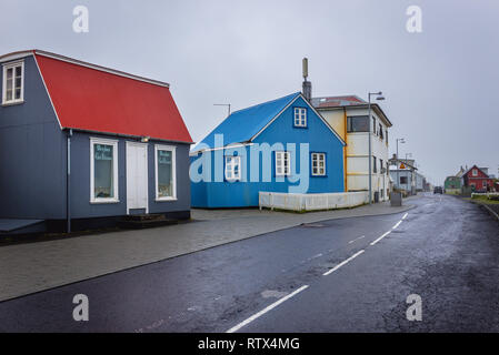 Traditional houses in Eyrarbakki fishing village on the south coast of Iceland Stock Photo