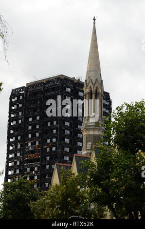Grenfell tower fire, London, disaster zone Stock Photo