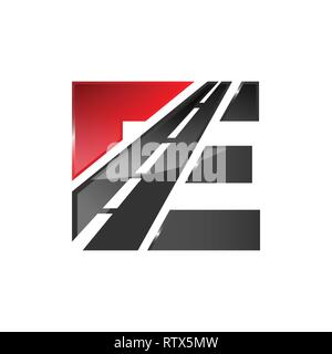 E letter road construction creative symbol layout. Paving logo design concept. Asphalt repair company sign idea. Stock Vector