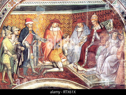 Pope Alexander III and submission of Frederick I Barbarossa by  Spinello Aretino  - Fresco in Siena Pubblic Palace Stock Photo