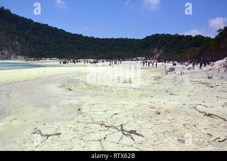 Kawah Putih is a natural sulfur rich volcanic lake in West Java, Indonesia. Stock Photo