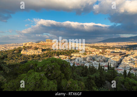 Athens skyline, with the Acropolis and Parthenon Stock Photo