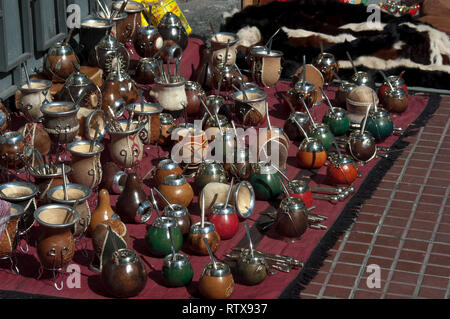 Several 'cuias' to drink 'chimarrao' being sold in the traditional San Telmo street market, Buenos Aires, Argentina Stock Photo