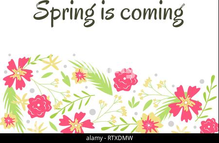 Hand-drawn spring vector illustration. Botanical background with place for your text. Stock Vector