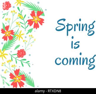 Hand-drawn spring vector illustration. Botanical background with place for your text. Stock Vector