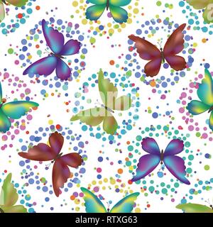 Seamless background, pattern of symbolical colorful butterflies and rings isolated on white. Vector Stock Vector