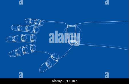 Robot hand outline. Vector rendering of 3d Stock Vector