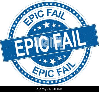 epic fail blue round grungy rubber stamp with stars Stock Vector