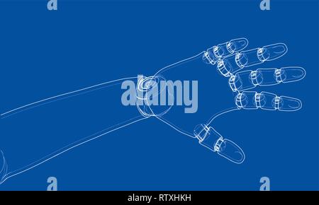 Robot hand outline. Vector rendering of 3d Stock Vector