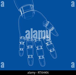 Robot hand outline. Vector rendering of 3d Stock Vector