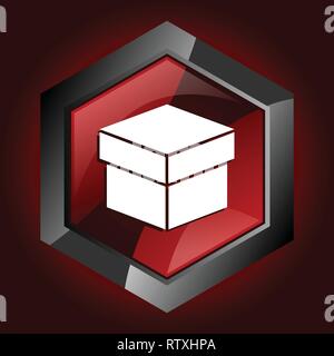 Box hexagonal glossy dark red and black web icon, vector illustration in eps 10 Stock Vector