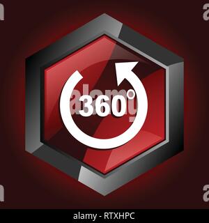 Panorama hexagonal glossy dark red and black web icon, vector illustration in eps 10 Stock Vector