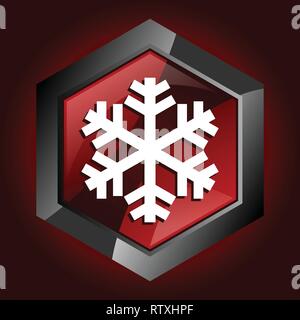 Snow hexagonal glossy dark red and black web icon, vector illustration in eps 10 Stock Vector