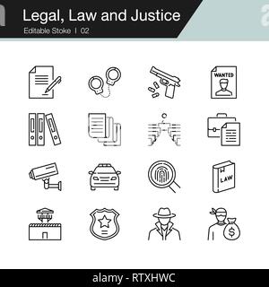 Legal, Law and Justice icons. Modern line design. For presentation, graphic design, mobile application, web design, infographics, UI. Editable Stroke. Stock Vector