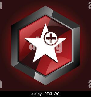 Star hexagonal glossy dark red and black web icon, vector illustration in eps 10 Stock Vector