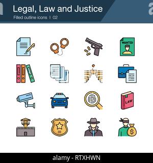 Legal, Law and Justice icons. Filled outline design. For presentation, graphic design, mobile application, web design, infographics, UI. Vector illust Stock Vector