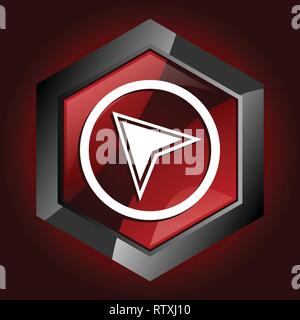 Navigation hexagonal glossy dark red and black web icon, vector illustration in eps 10 Stock Vector