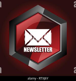 Newsletter hexagonal glossy dark red and black web icon, vector illustration in eps 10 Stock Vector