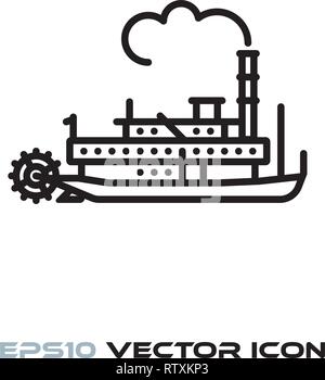 Vintage steamboat flat line icon vector illustration Stock Vector