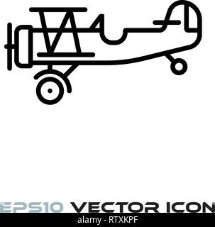 Vintage biplane flat line icon vector illustration Stock Vector