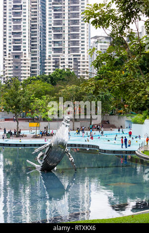 Sculpture and Swimming Pool in KLCC Park, Kuala Lumpur, Malaysia. Stock Photo