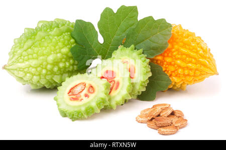 green and yellow momordica or karela isolated on white background Stock Photo