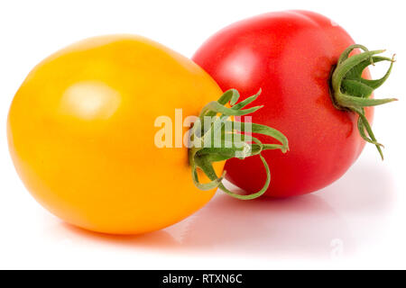 red and yellow tomatoes isolated on a white background Stock Photo