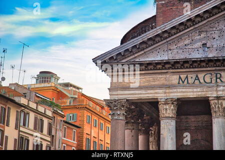 of Roman Pantheon temple in historic city center built during the reign of Augustus Stock Photo