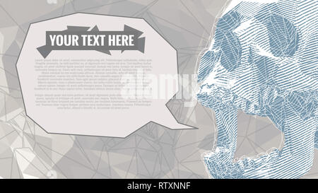 Skull Using Text Stylized skull illustration with balloon for speech on red background ...