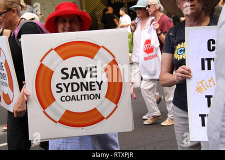 Sydney, Australia. 3rd March 2019. Protesters gathered at Hyde park to listen to speakers before marching through Sydney to demand action on a variety Stock Photo