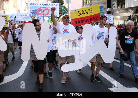 Sydney, Australia. 3rd March 2019. Protesters gathered at Hyde park to listen to speakers before marching through Sydney to demand action on a variety Stock Photo